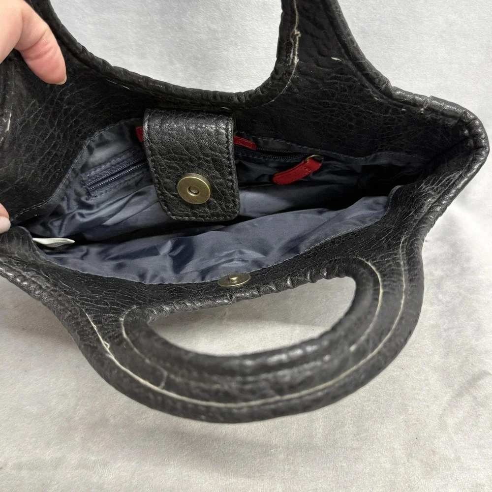 Tommy Hilfiger Handbag Womens Black Pebbled Satchel Top Handle Turn‎ Lock Pocket